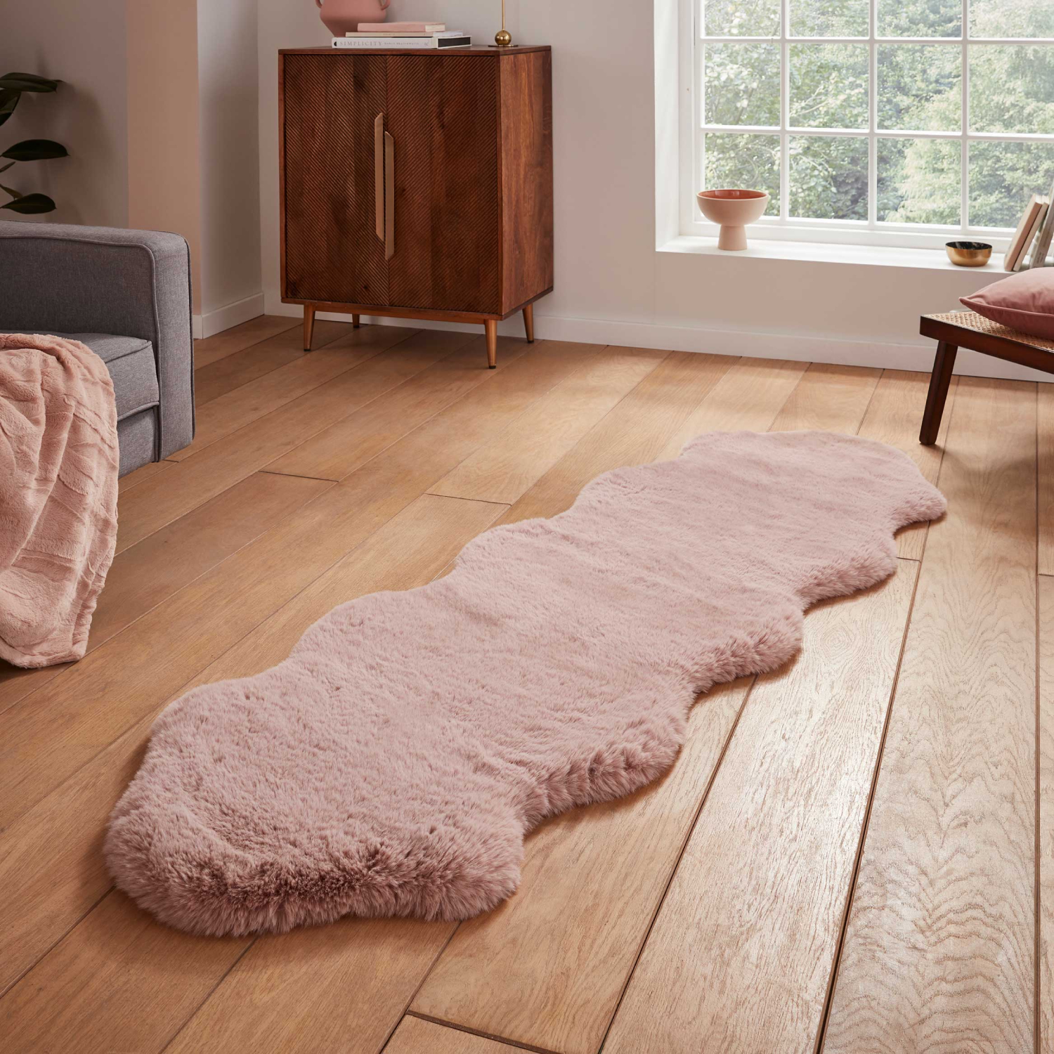 Super Teddy Plain Shaggy Faux Sheepskin Rugs In Rose Pink